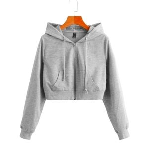 Gray Cropped Full Zip Hoodie, Size S